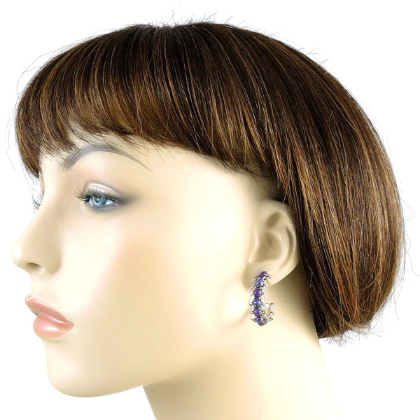 Sterling Silver Hoop Earrings Purple Turquoise E1256-C77