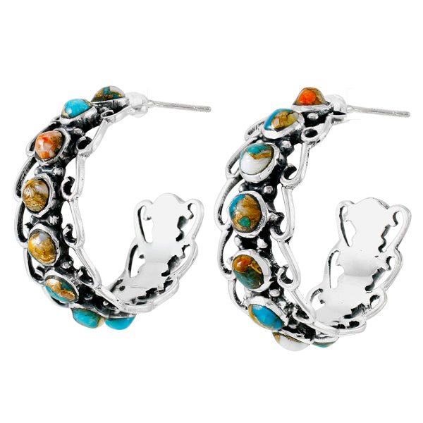 Sterling Silver Hoop Earrings Spiny Turquoise E1256-C89