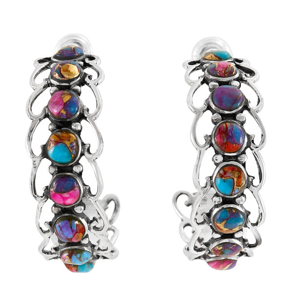 Rainbow Spiny Turquoise Hoop Earrings Sterling Silver E1256-C91