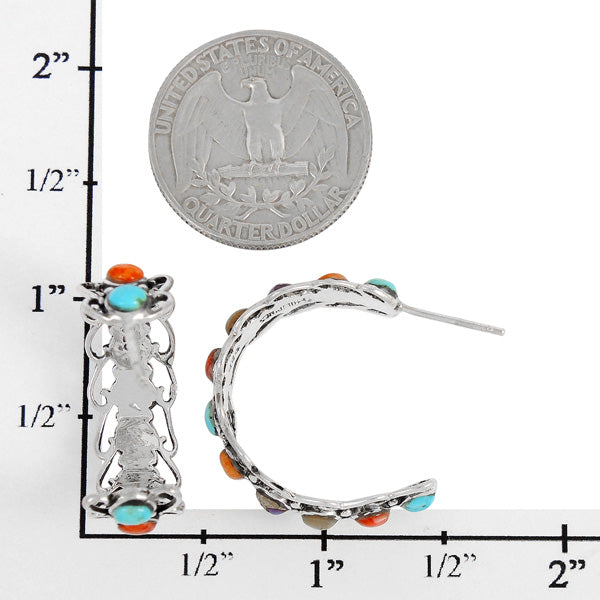 Sterling Silver Hoop Earrings Purple Turquoise E1256-C77