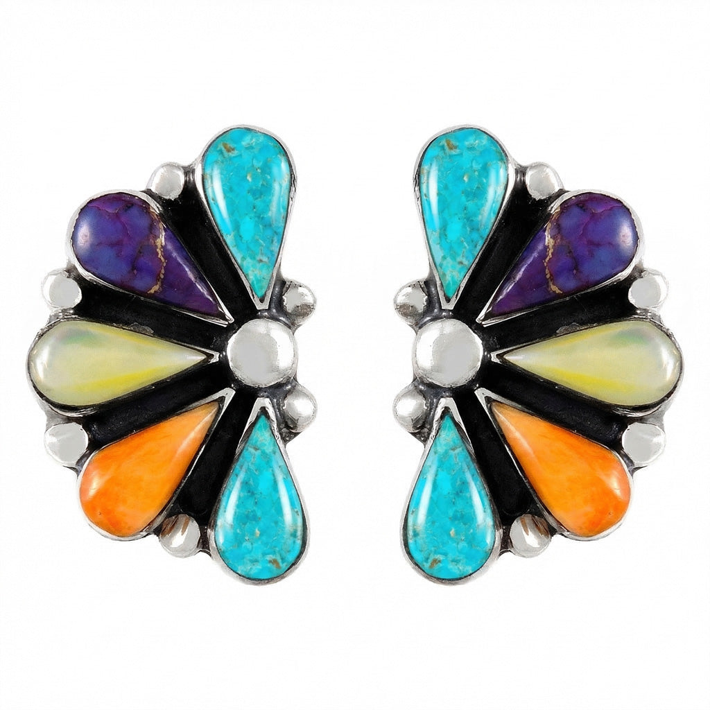 Multi Gemstone Earrings SilverBronzé E1259-SB-C71