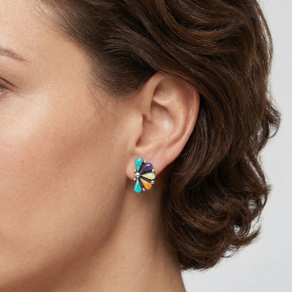 Multi Gemstone Earrings SilverBronzé E1259-SB-C71