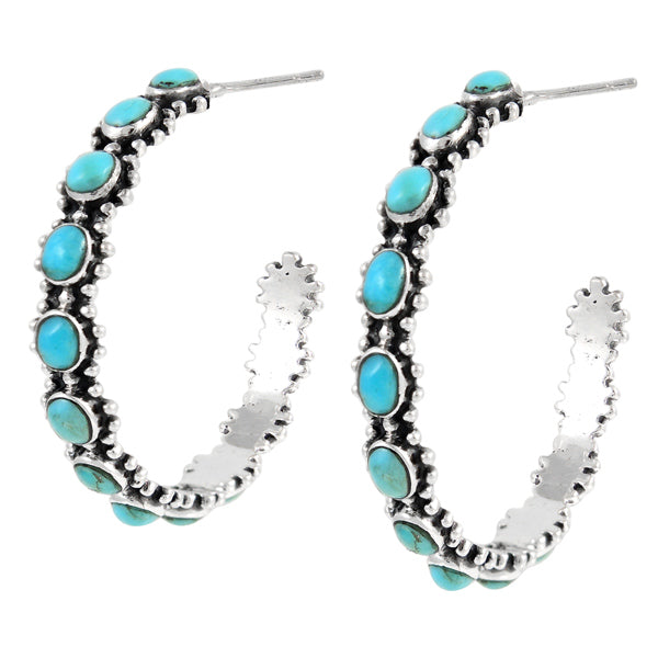 Turquoise Hoop Earrings Sterling Silver E1266-C75