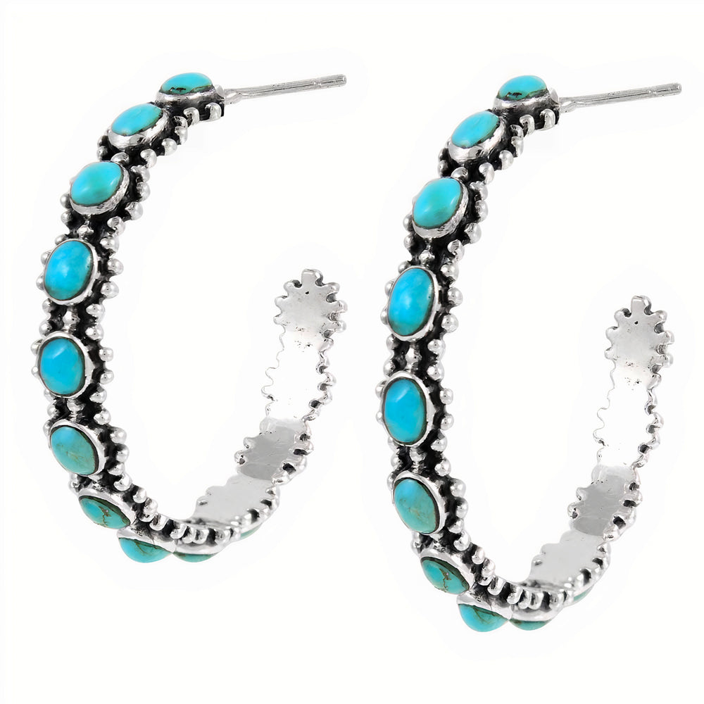 Turquoise Hoop Earrings Sterling Silver E1266-C75
