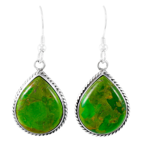 Sterling Silver Drop Earrings Green Turquoise E1269-C76