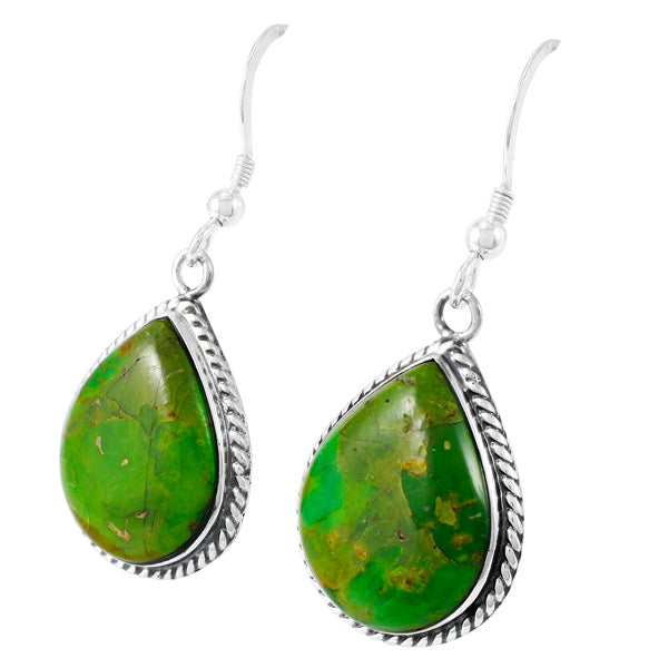 Sterling Silver Drop Earrings Green Turquoise E1269-C76
