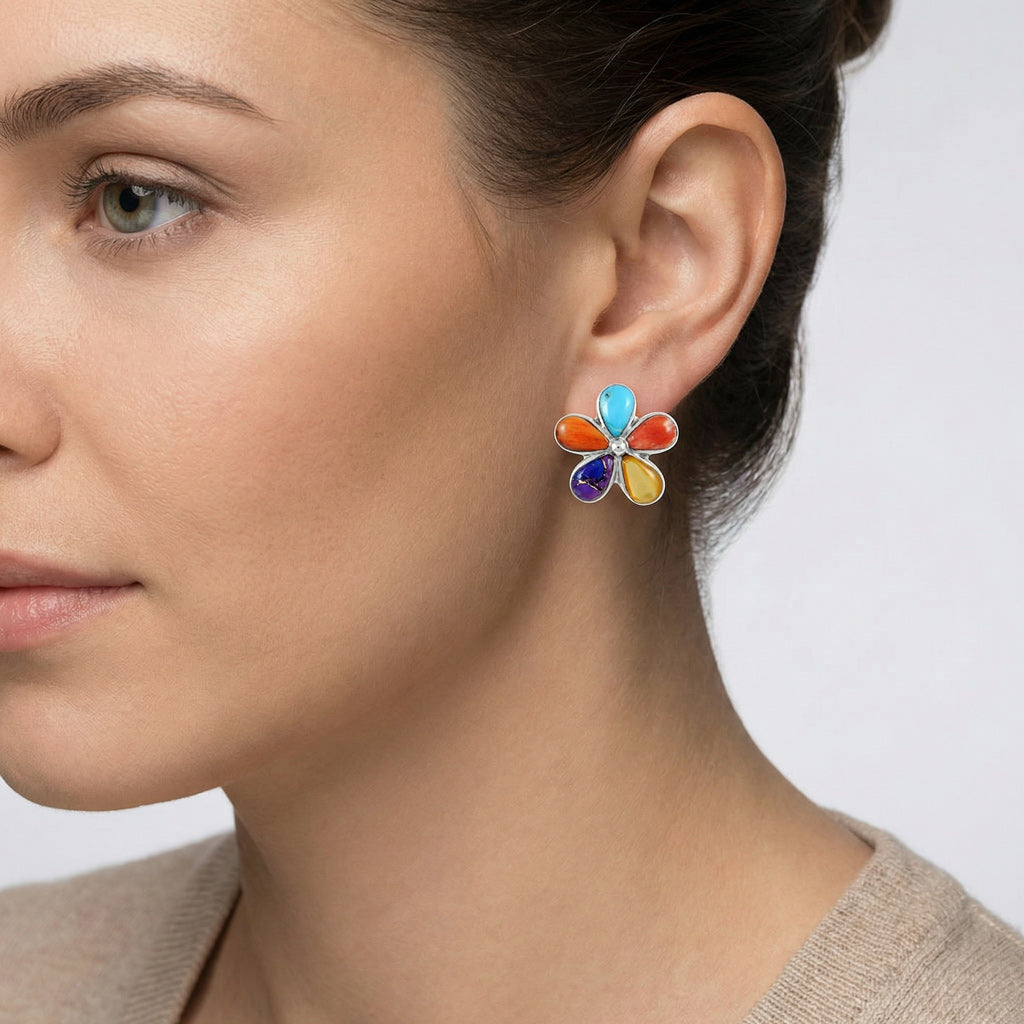 Sterling Silver Earrings Multi-Gemstones E1272-C71