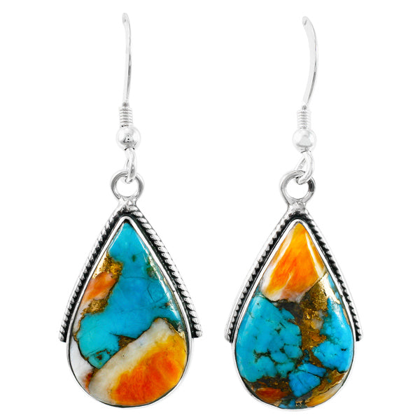Spiny Turquoise Drop Earrings Sterling Silver E1298-C89