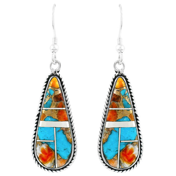Spiny Turquoise Drop Earrings Sterling Silver E1299-C89
