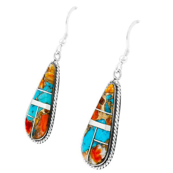 Spiny Turquoise Drop Earrings Sterling Silver E1299-C89