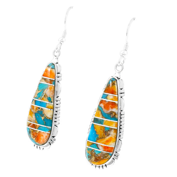 Spiny Turquoise Drop Earrings Sterling Silver E1300-C89A