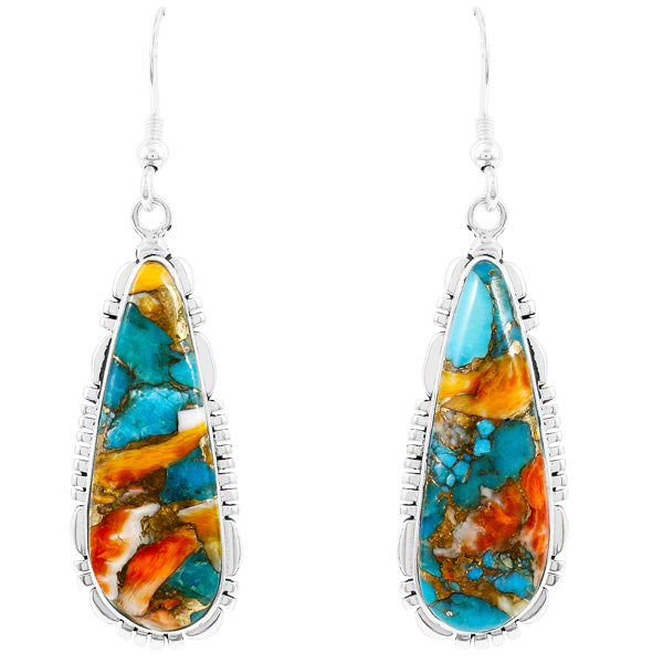 Spiny Turquoise Drop Earrings Sterling Silver E1300-C89B