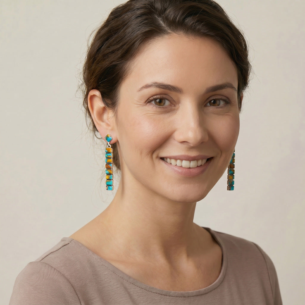 Spiny Turquoise Earrings Sterling Silver E1305-C89