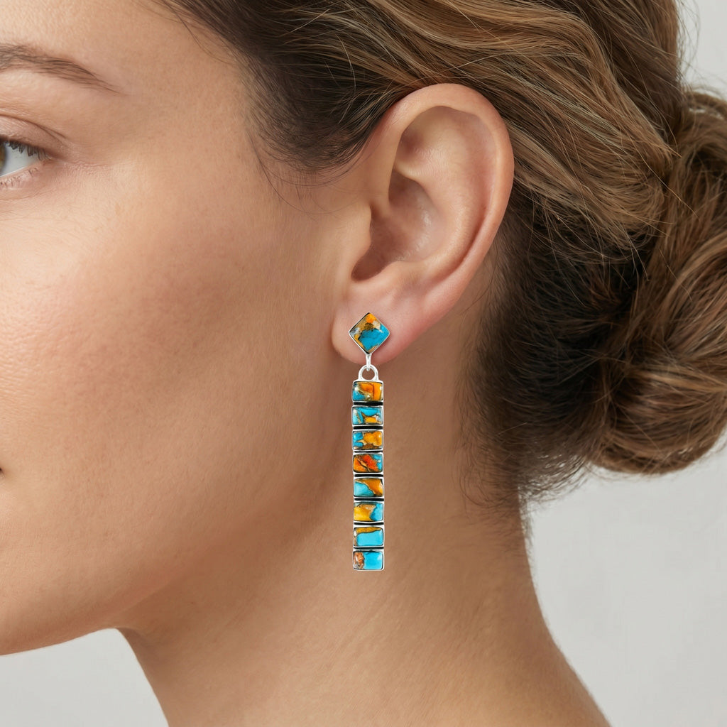 Spiny Turquoise Earrings Sterling Silver E1305-C89