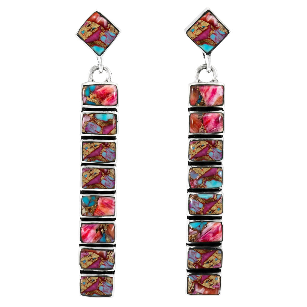Rainbow Spiny Turquoise Earrings Sterling Silver E1305-C91