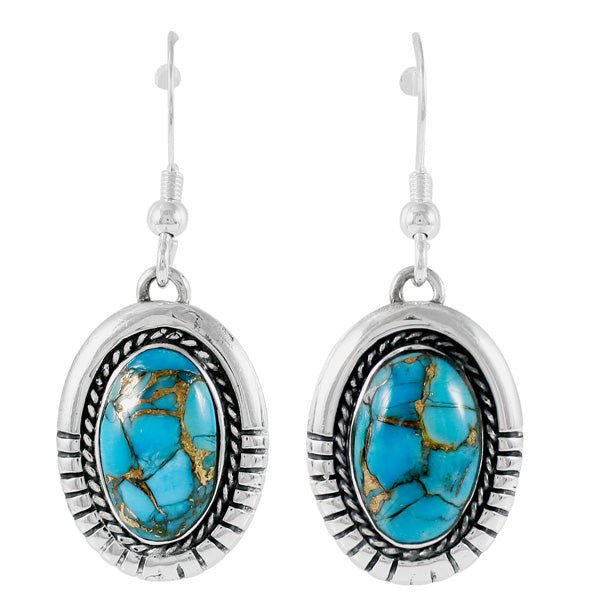 Sterling Silver Drop Earrings Matrix Turquoise E1308-C84