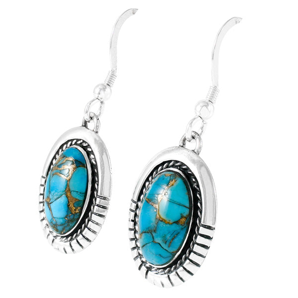 Sterling Silver Drop Earrings Matrix Turquoise E1308-C84