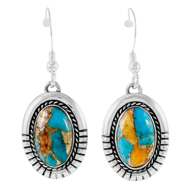 Sterling Silver Drop Earrings Spiny Turquoise E1308-C89