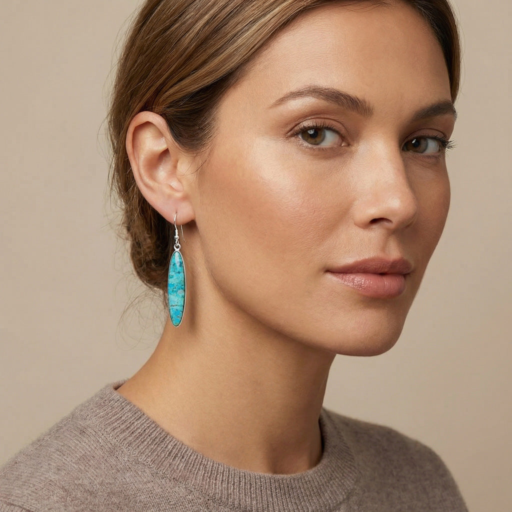 Turquoise Drop Earrings Sterling Silver E1309-C75