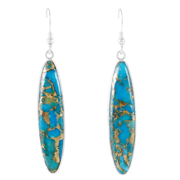 Sterling Silver Drop Earrings Matrix Turquoise E1309-C84