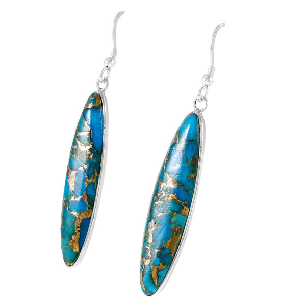 Sterling Silver Drop Earrings Matrix Turquoise E1309-C84