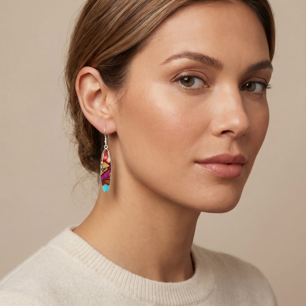 Rainbow Spiny Turquoise Earrings Sterling Silver E1309-C91
