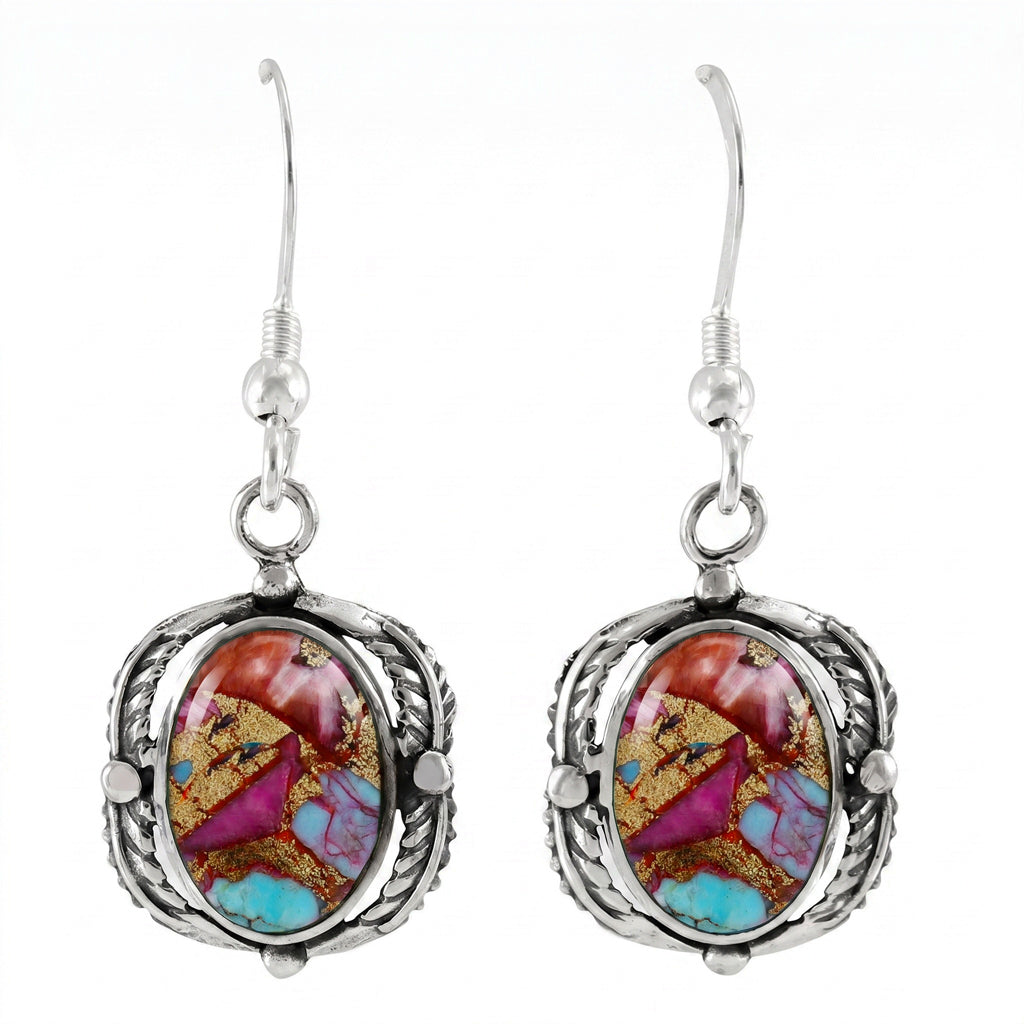 Rainbow Spiny Turquoise Earrings Sterling Silver E1311-C91