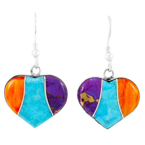 Sterling Silver Heart Earrings Multicolor E1316-C01