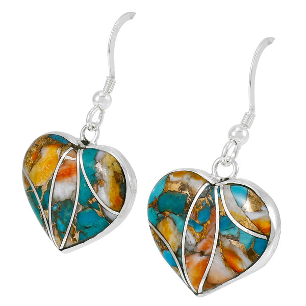 Spiny Turquoise Heart Earrings Sterling Silver E1316-C89