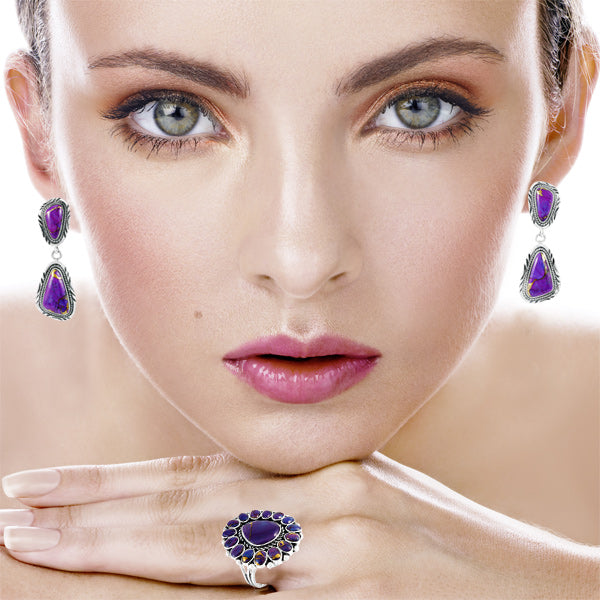 Sterling Silver Earrings Purple Turquoise E1322-C77