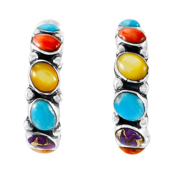 Sterling Silver Hoop Earrings Turquoise E1325-C71