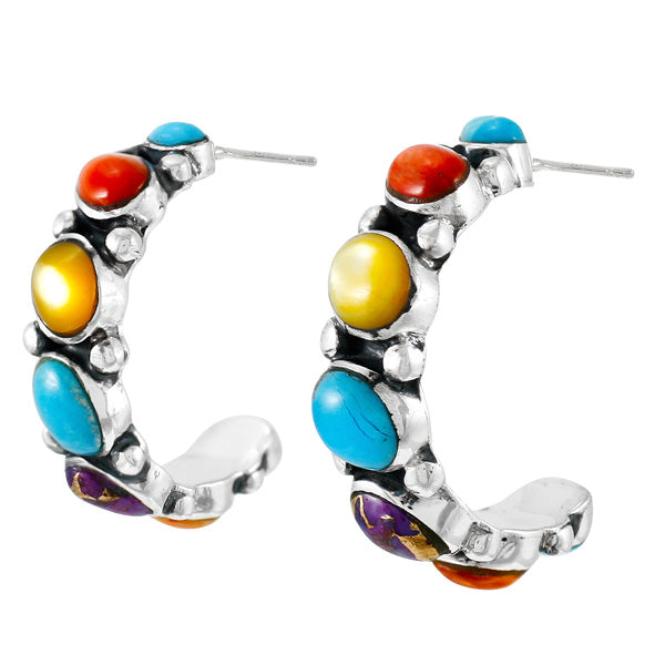 Sterling Silver Hoop Earrings Turquoise E1325-C71
