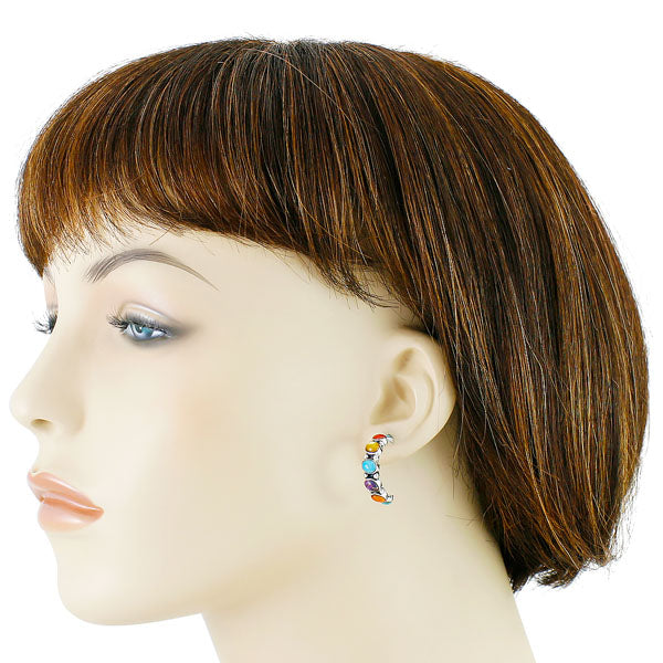 Sterling Silver Hoop Earrings Turquoise E1325-C71