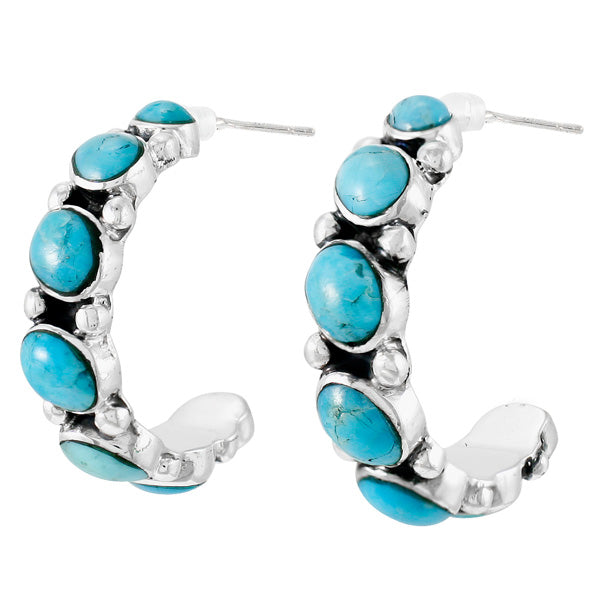 Sterling Silver Hoop Earrings Turquoise E1325-C75