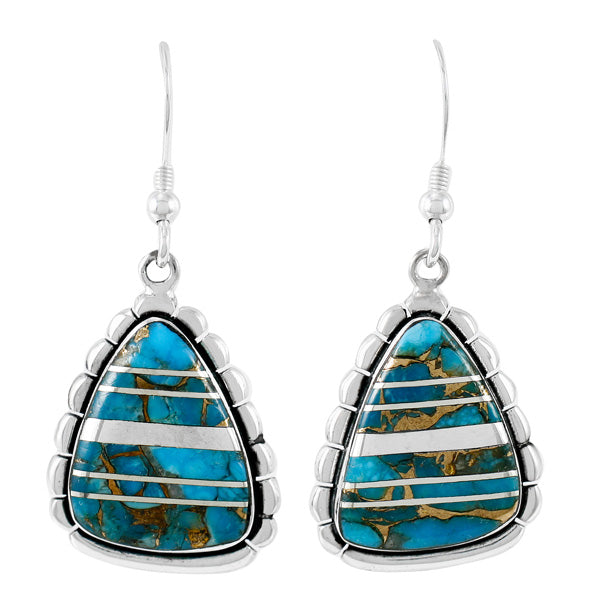 Sterling Silver Drop Earrings Matrix Turquoise E1326-C84