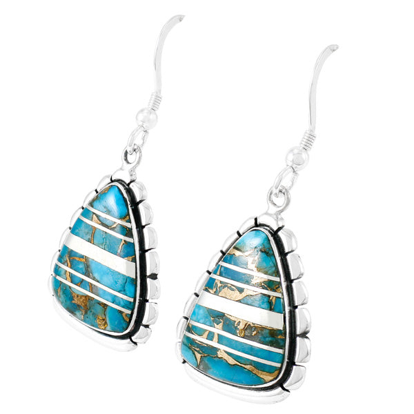 Sterling Silver Drop Earrings Matrix Turquoise E1326-C84