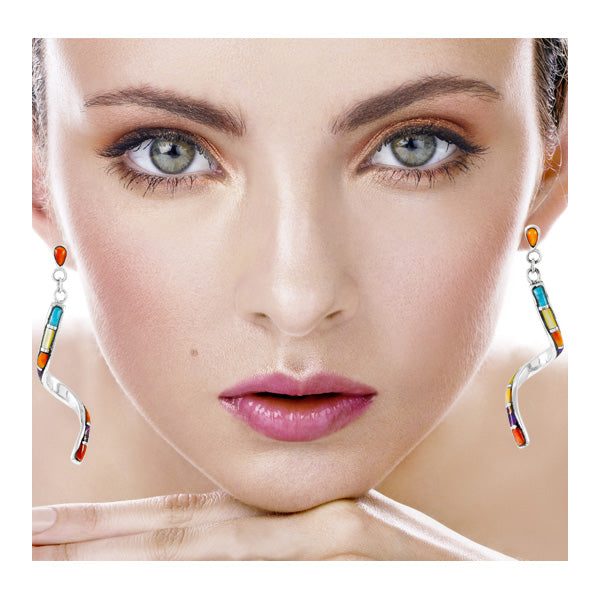 Multicolor Swirl Earrings Sterling Silver E1328-C01