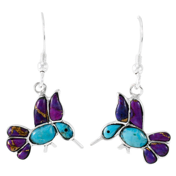 Sterling Silver Hummingbird Earrings Multi Gemstones E1188W-C96