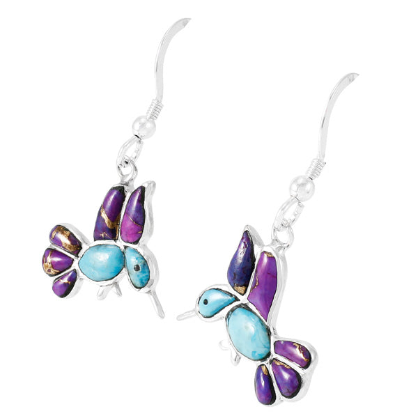 Sterling Silver Hummingbird Earrings Multi Gemstones E1188W-C96