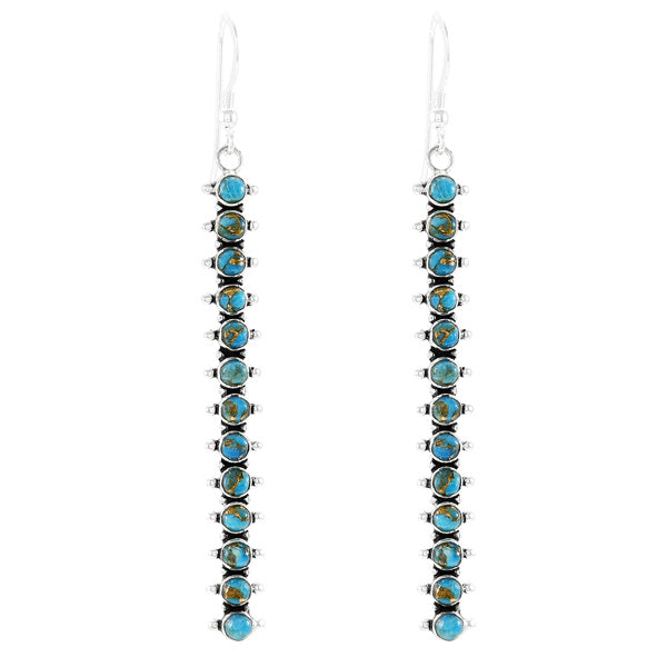 Sterling Silver Drop Earrings Matrix Turquoise E1351-C84