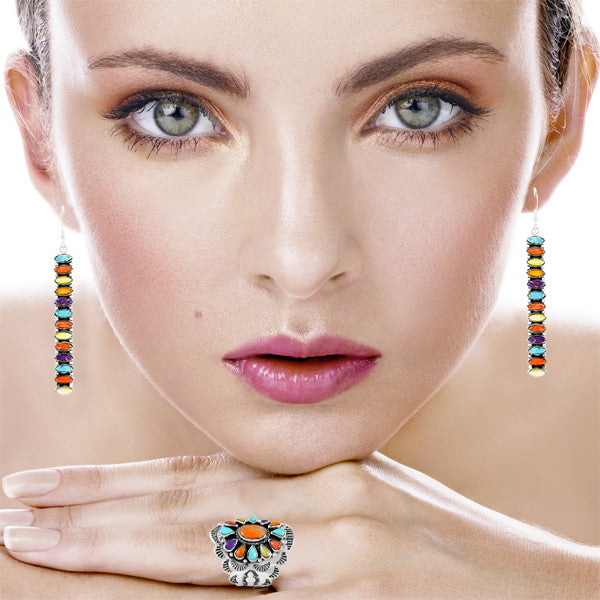 Multicolor Drop Earrings Sterling Silver E1352-C71