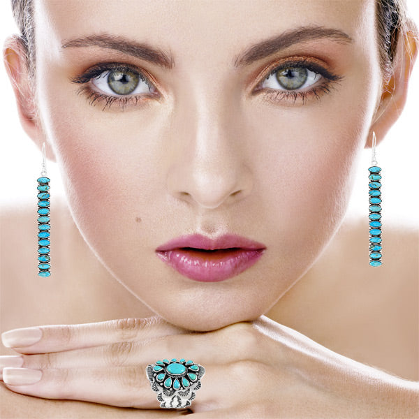 Sterling Silver Drop Earrings Turquoise E1352-C75