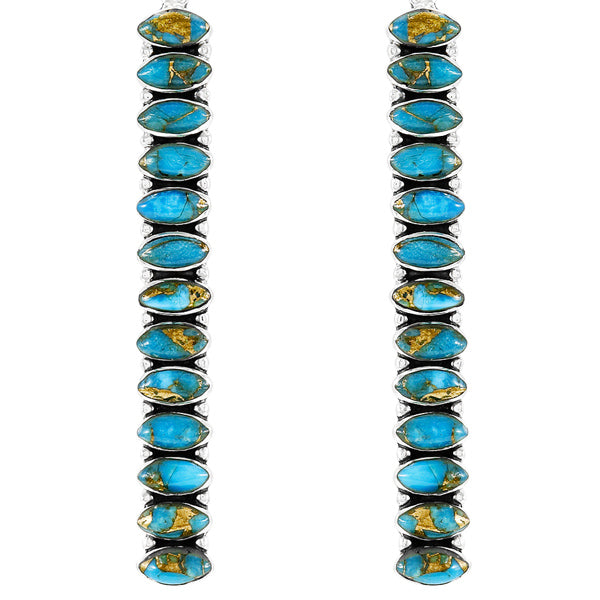Sterling Silver Drop Earrings Matrix Turquoise E1352-C84