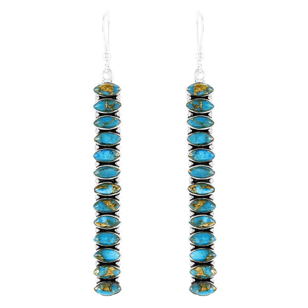 Sterling Silver Drop Earrings Matrix Turquoise E1352-C84