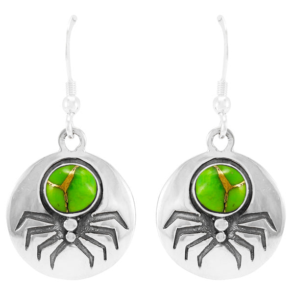 Spider Green Turquoise Earrings Sterling Silver E1356-C76