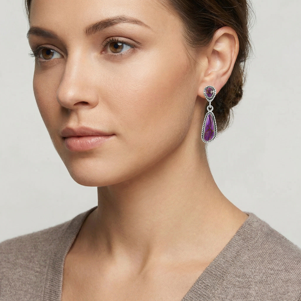 Purple Turquoise Earrings SilverBronzé E1359-SB-C77