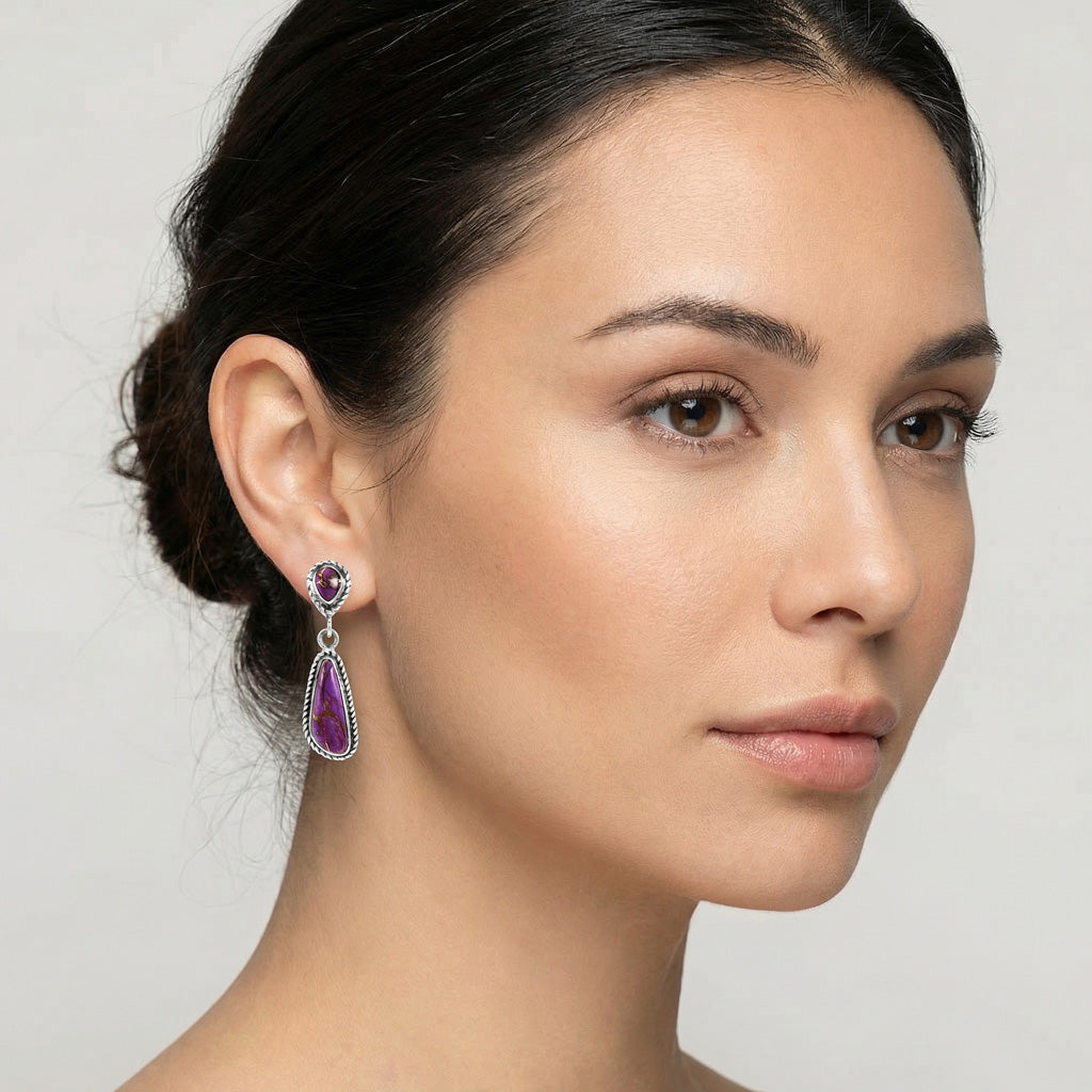 Purple Turquoise Earrings SilverBronzé E1359-SB-C77