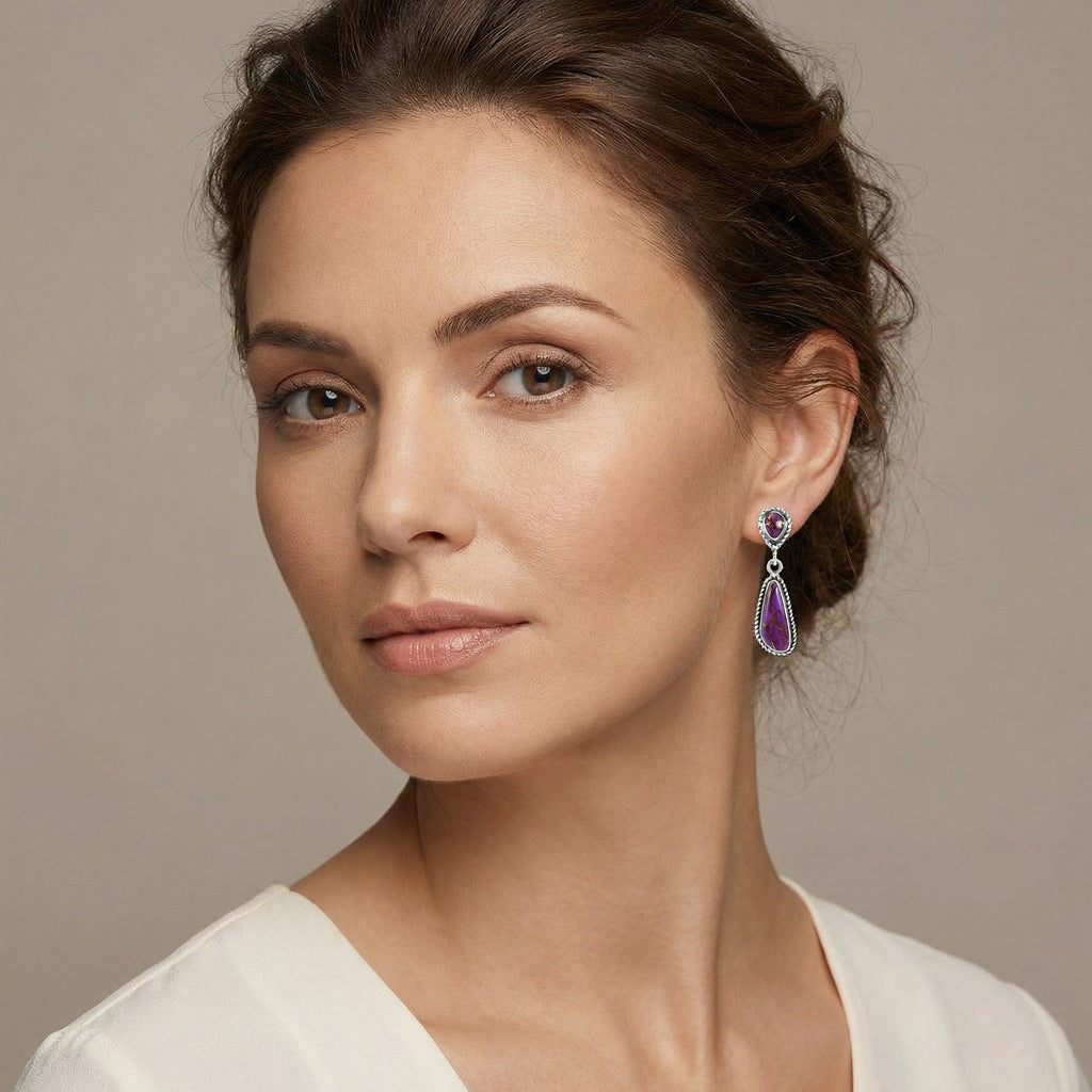 Purple Turquoise Earrings SilverBronzé E1359-SB-C77
