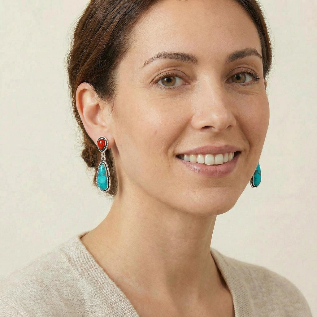 Turquoise & Coral Earrings Sterling E1359-C85