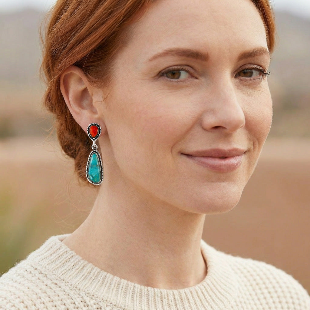 Turquoise & Coral Earrings Sterling E1359-C85